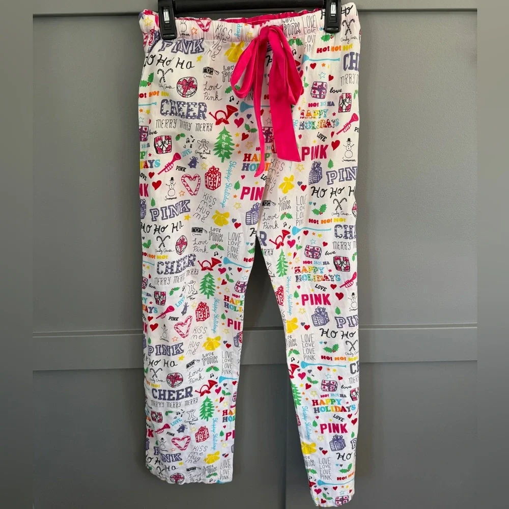 VICTORIA’S SECRET PINK Holiday Winter PJ’s / LOUNGE pants size medium CHEER - Picture 2 of 11